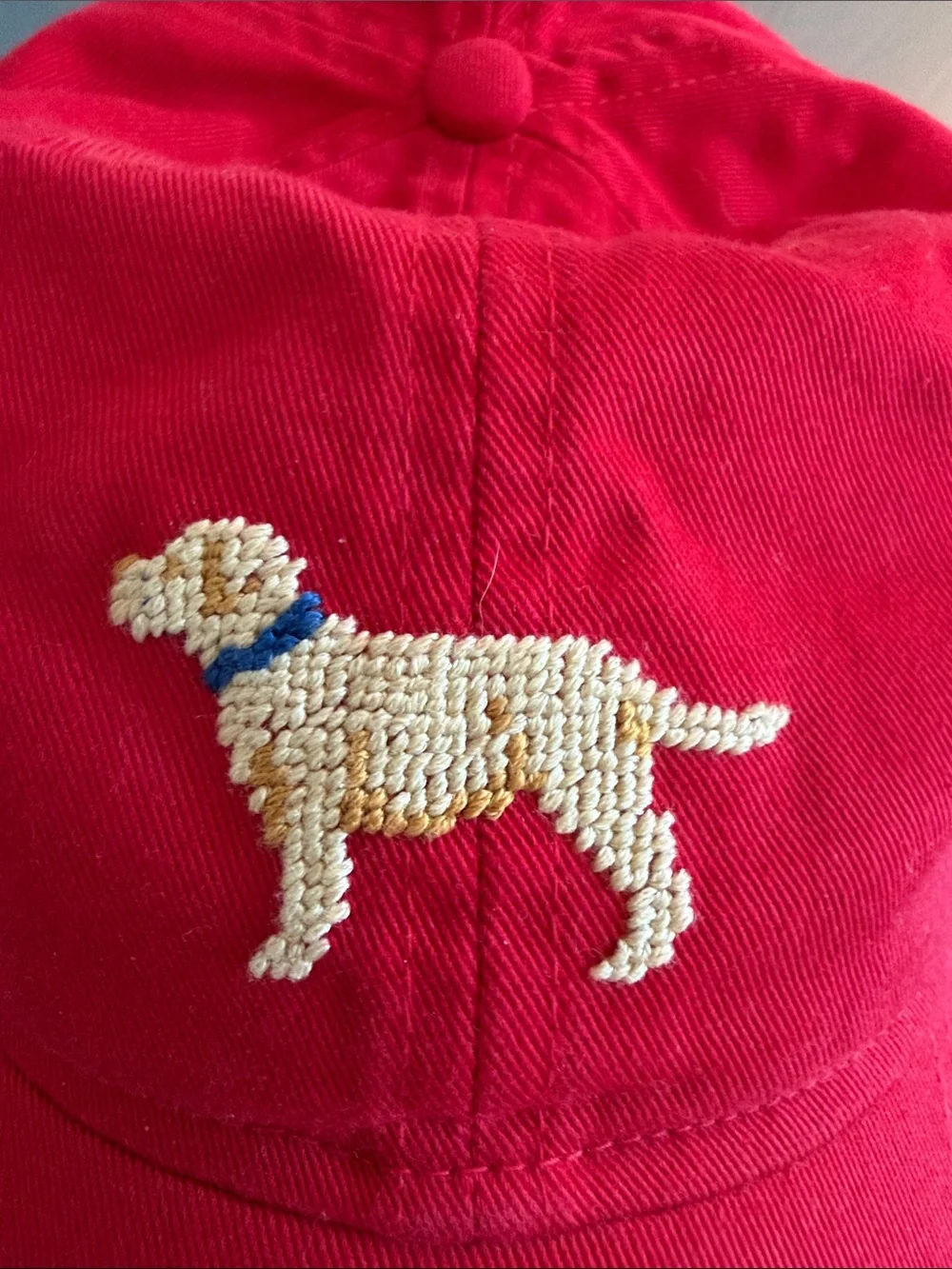Red Baseball Cap with Embroidered Dog Motif - Picture 6 of 6